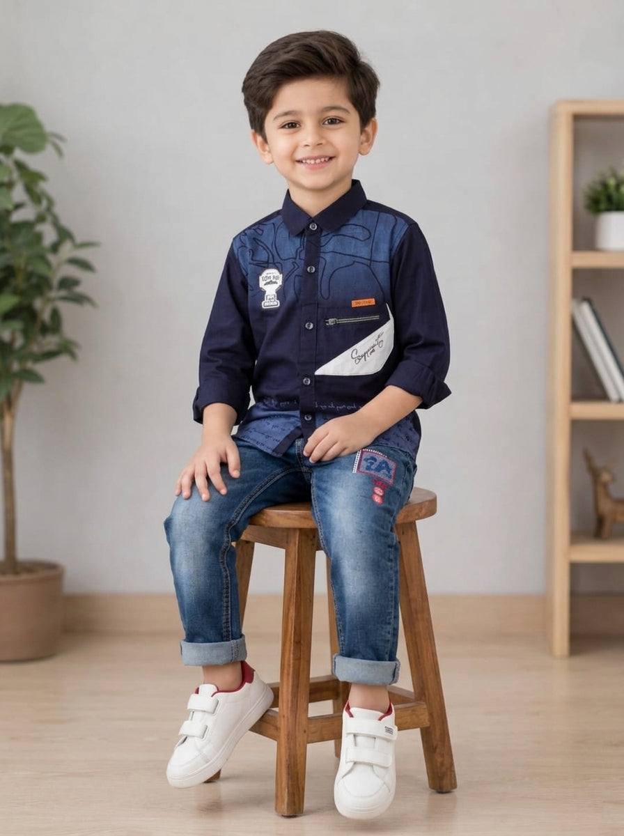Boys Denim Blue Button-Down Shirt & Matching Jeans