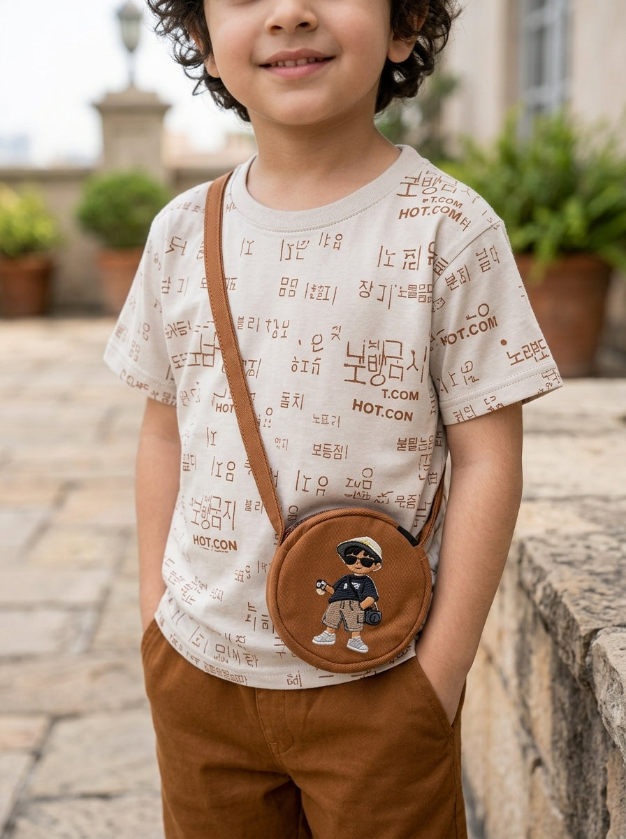 Premium Boys Beige Graphic Tee & Corduroy Shorts