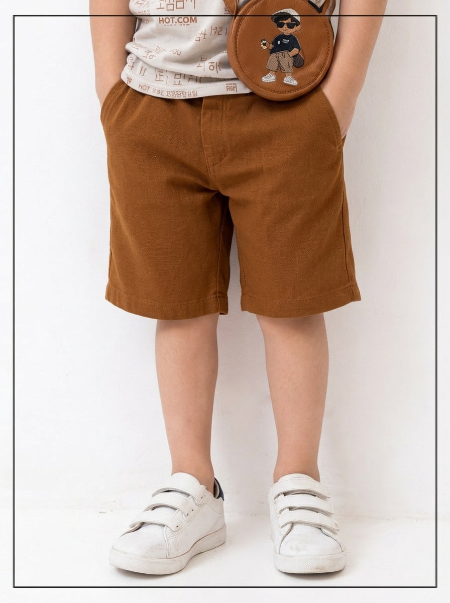 Premium Boys Beige Graphic Tee & Corduroy Shorts