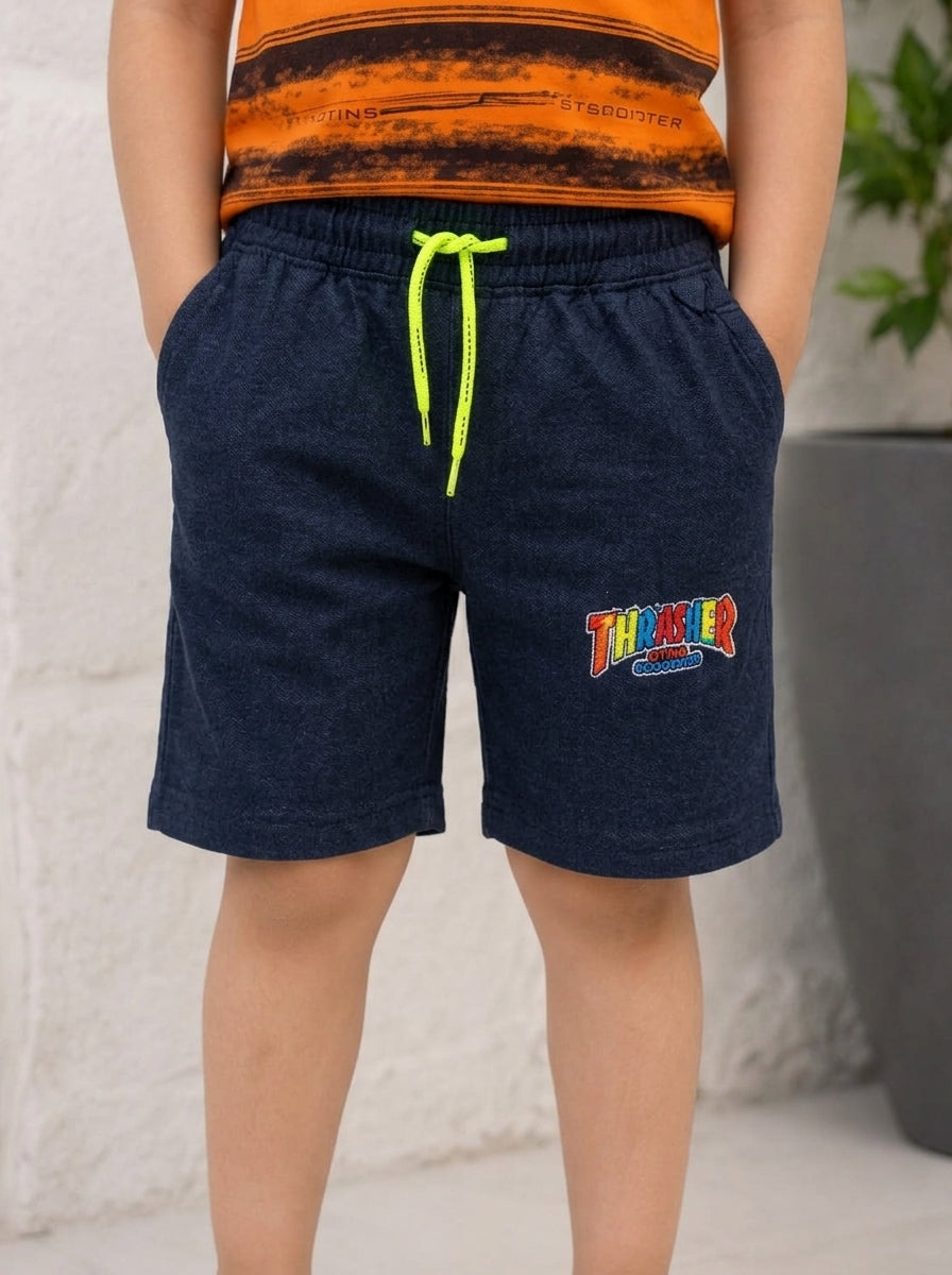 Boys Trendy Orange Thrasher T-Shirt & Shorts