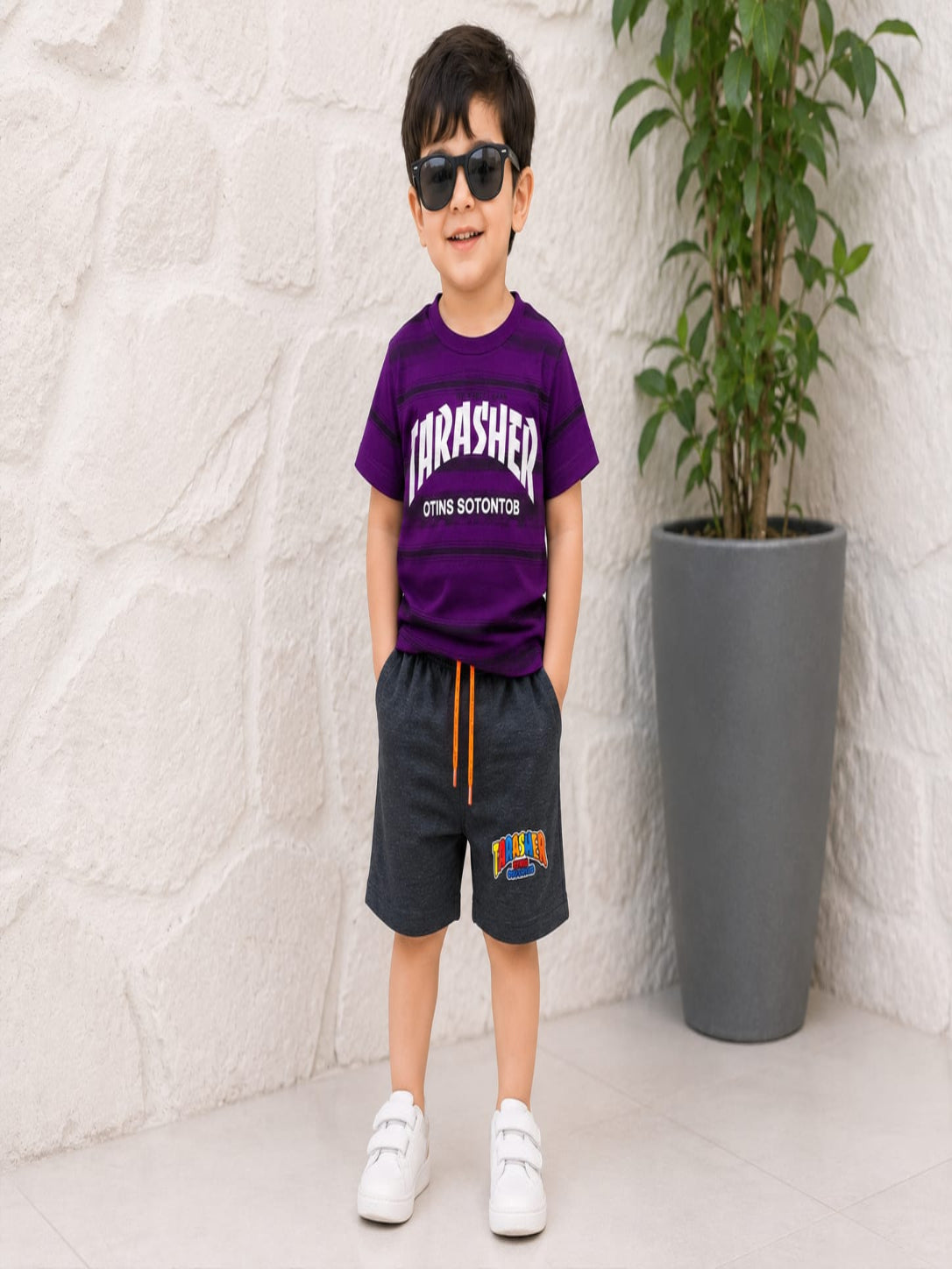 Premium Boys Thrasher Graphic T-Shirt & Shorts