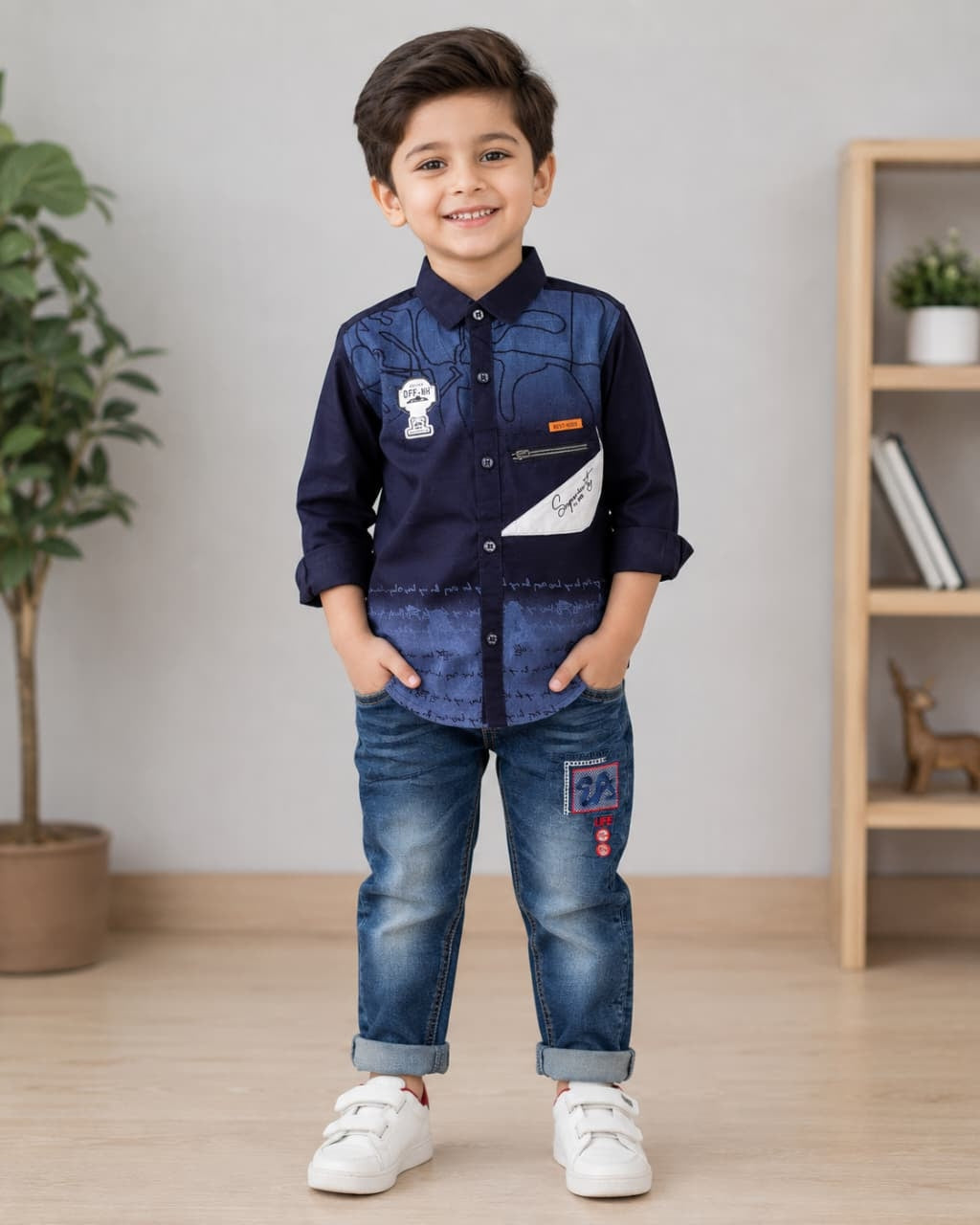 Boys Denim Blue Button-Down Shirt & Matching Jeans