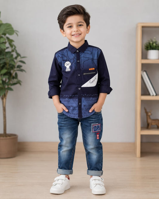 Boys Denim Blue Button-Down Shirt & Matching Jeans